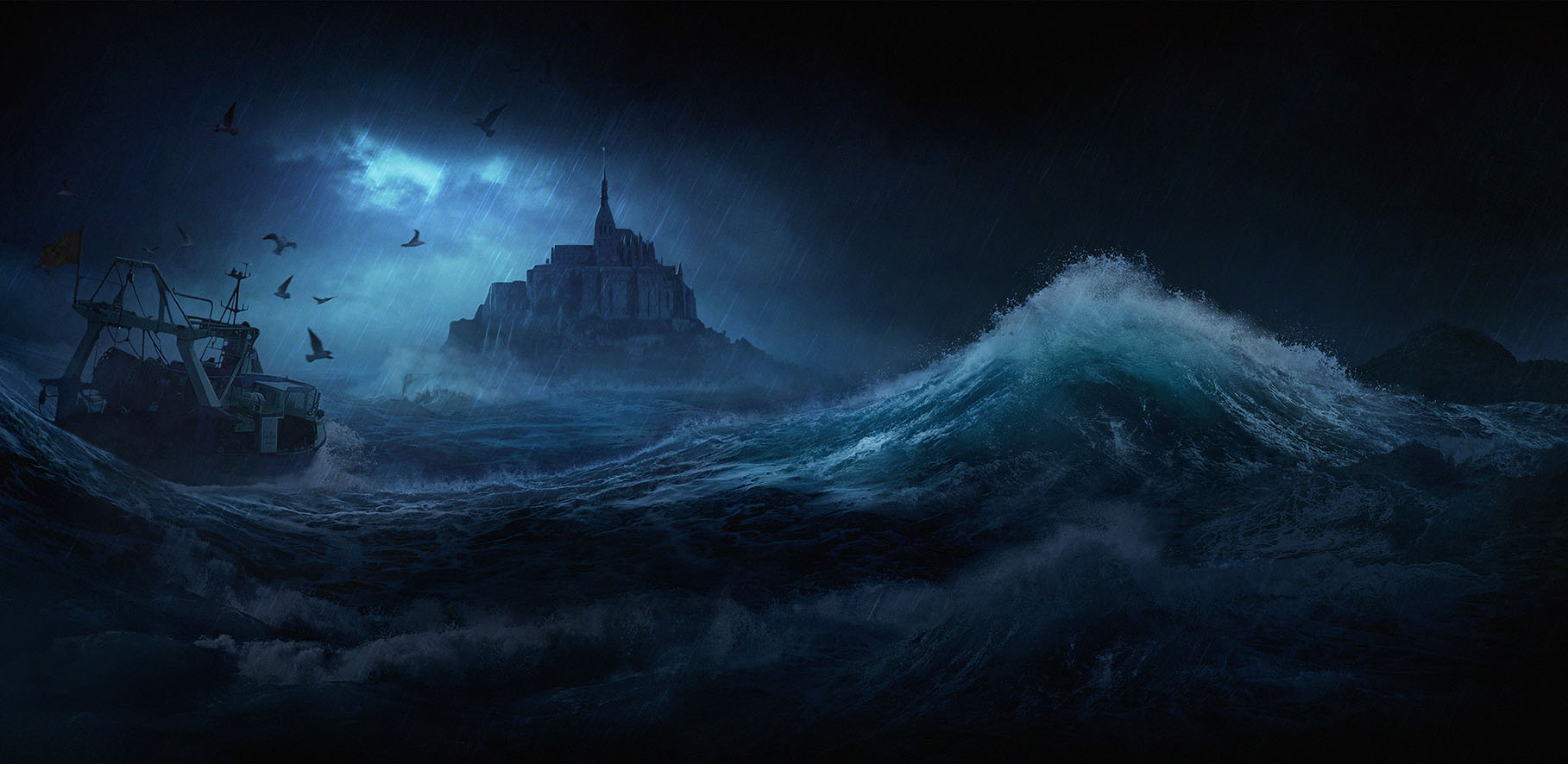 Mont Saint Michel in the storm